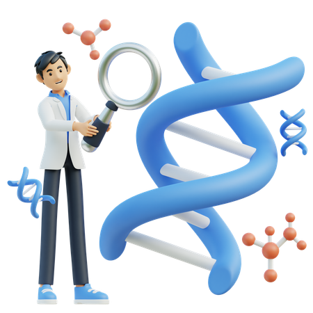 Male doctor checks DNA  3D Illustration