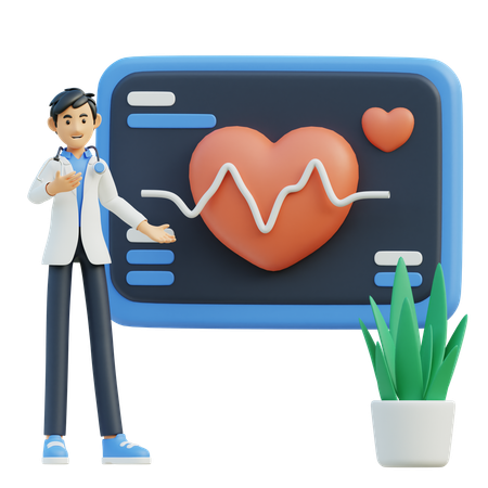 Male doctor explained the monitor's liver detection  3D Illustration