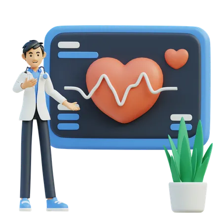 Male doctor explained the monitor's liver detection  3D Illustration