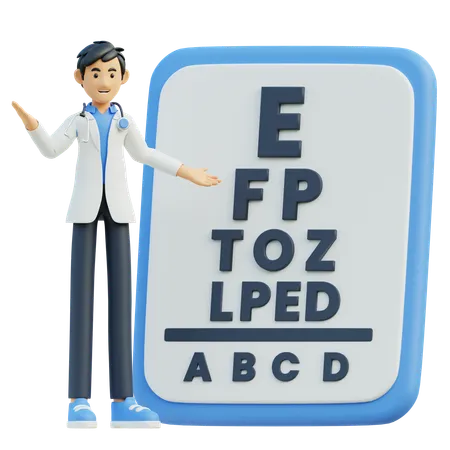 Male doctor eye test using an eye chart  3D Illustration