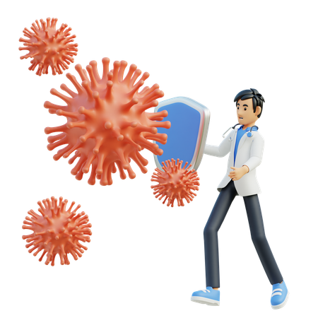 남자 의사가 바이러스와 싸우다  3D Illustration