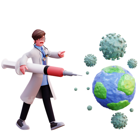 Male Doctor fight with corona  3D Icon