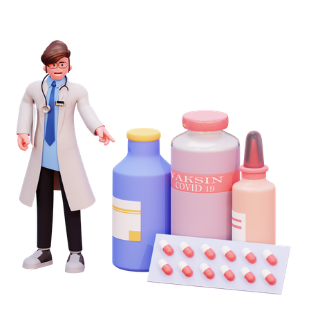 Male Doctor giving medicines advices  3D Illustration
