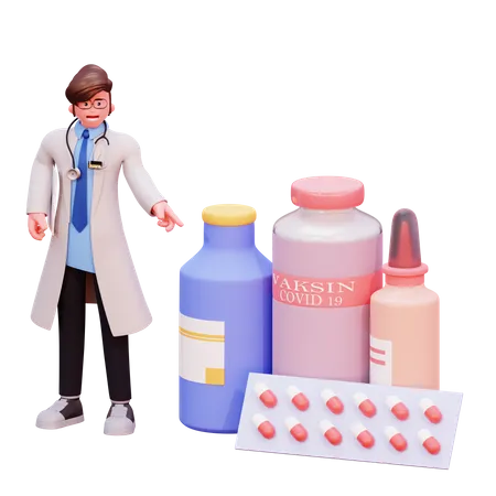 Male Doctor giving medicines advices  3D Illustration