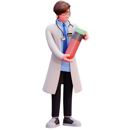 Male Doctor holding blood sample  3D Illustration