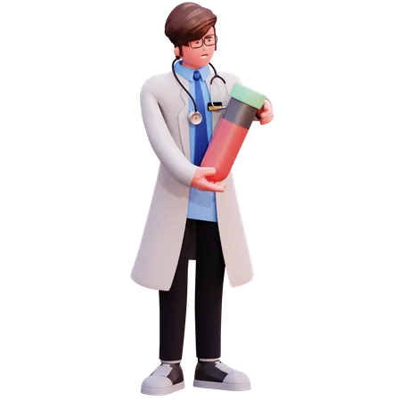 Male Doctor holding blood sample  3D Illustration
