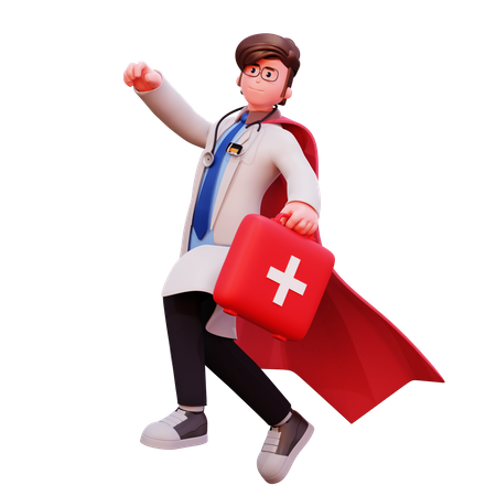 Male Doctor holding first aid kit  3D Illustration