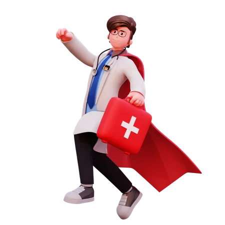 Male Doctor holding first aid kit  3D Illustration
