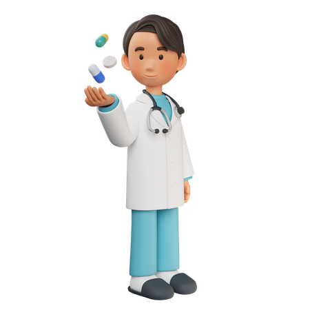 Male Doctor Holding Medicine In One Hand  3D Illustration
