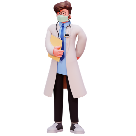 Male doctor holding report  3D Illustration