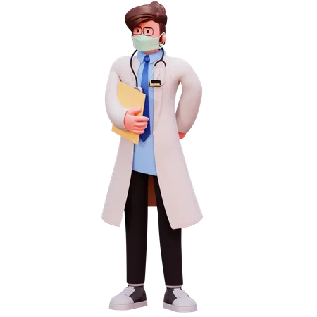 Male doctor holding report  3D Illustration