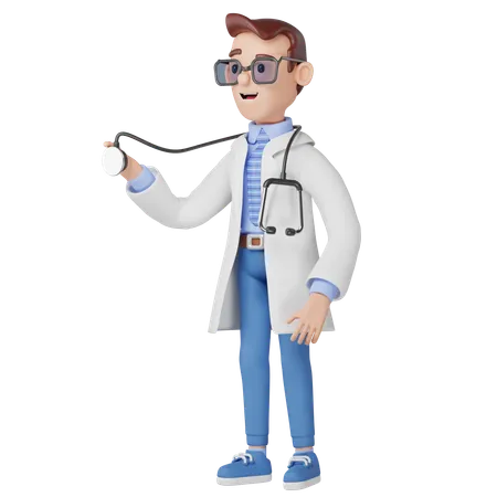 Male Doctor Holding Stethoscope  3D Illustration