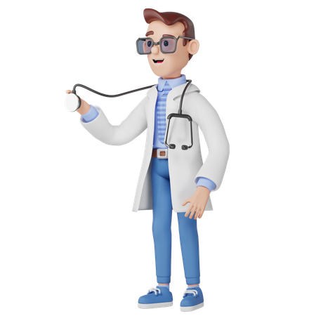 Male Doctor Holding Stethoscope  3D Icon