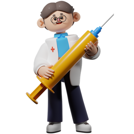 Male Doctor Holding Syringe  3D Illustration