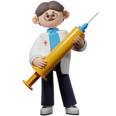 Male Doctor Holding Syringe  3D Illustration