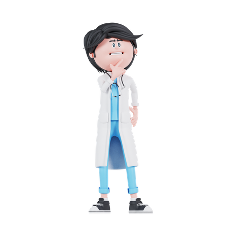 Male Doctor is thinking pose  3D Illustration