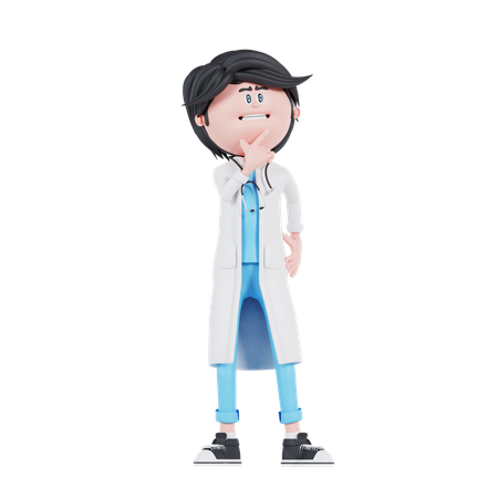 Male Doctor is thinking pose 3D Illustration