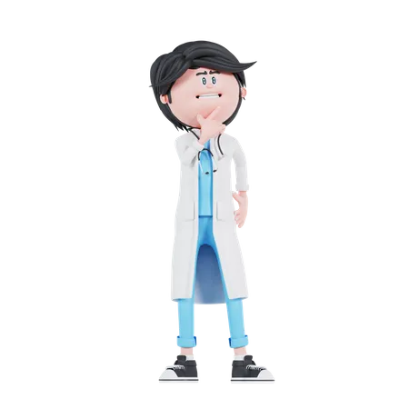 Male Doctor is thinking pose  3D Illustration