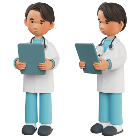 Male Doctor Looks Worried As He Looks At The Chart 3 D Graphic  3D Icon