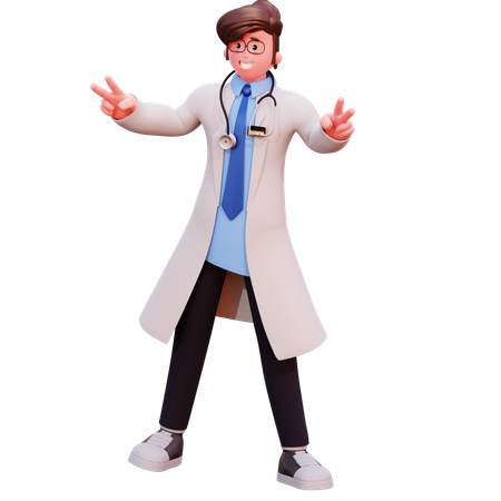 Male Doctor showing victory  3D Illustration