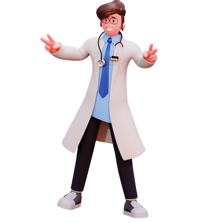 Male Doctor showing victory 3D Illustration