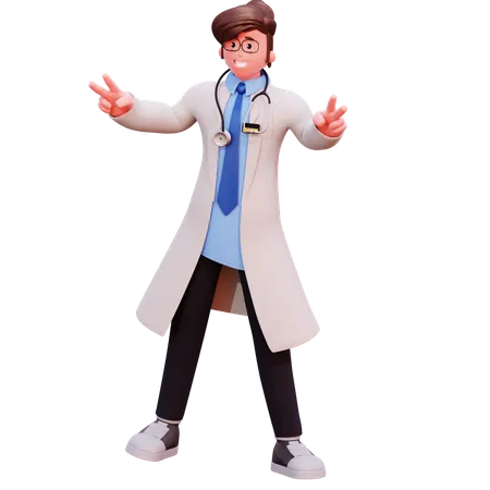 Male Doctor showing victory 3D Illustration