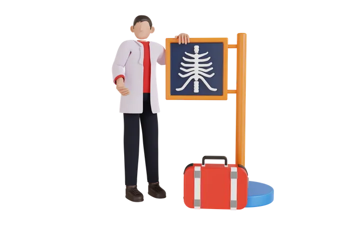 3 D Illustration Of Male Doctor Delivering A Presentation And Showing X Ray Image Doctor Showing Xray Results Doctor Checking Lungs X Ray Film In Hospital 3D Illustration