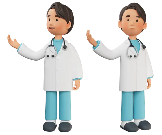 Male Doctor Standing While Showing Something  3D Icon