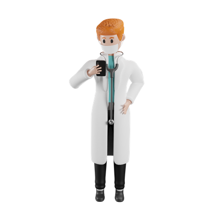 Male doctor using smartphone 3D Illustration