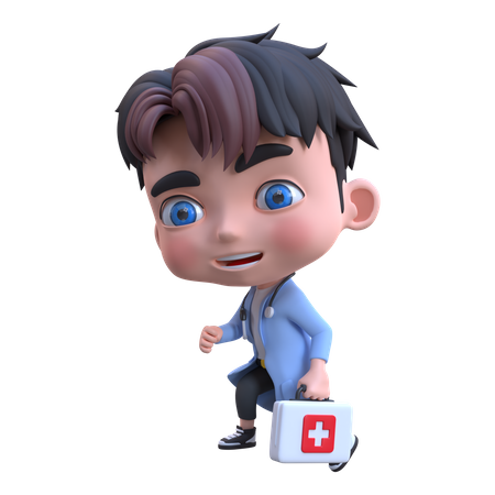 Male doctor walking with medical box  3D Illustration