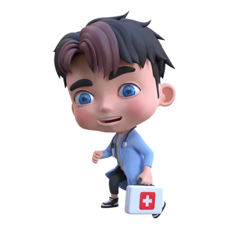 Male doctor walking with medical box  3D Illustration