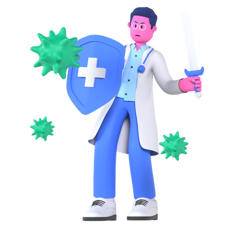 Male Doctor With Bacteria  3D Icon