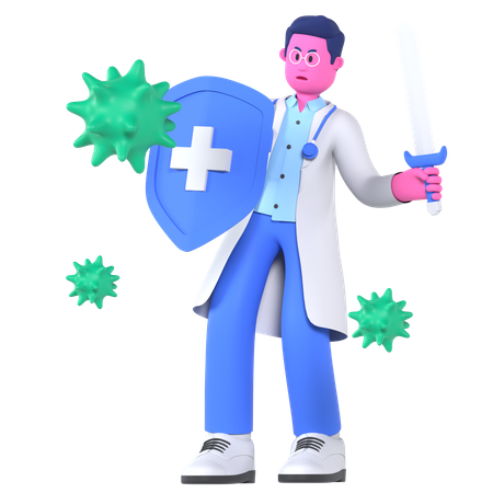 Male Doctor With Bacteria  3D Illustration