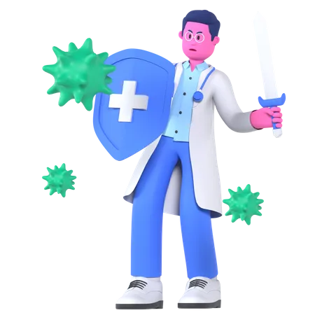 Male Doctor With Bacteria  3D Illustration