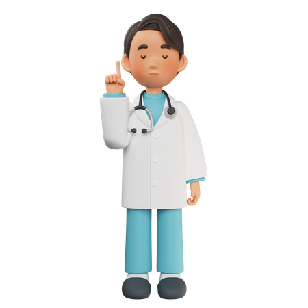 Male Doctor With Eyes Closed And Finger Raised  3D Illustration