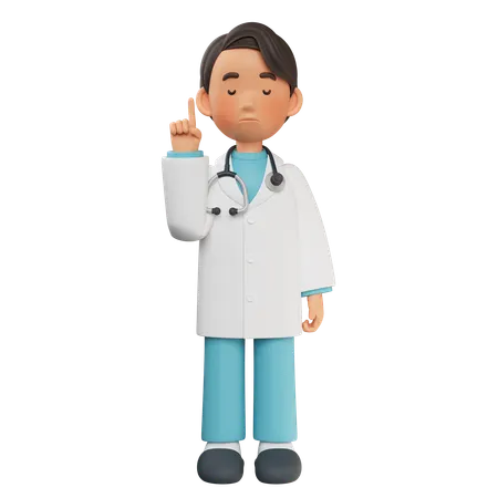 Male Doctor With Eyes Closed And Finger Raised  3D Illustration