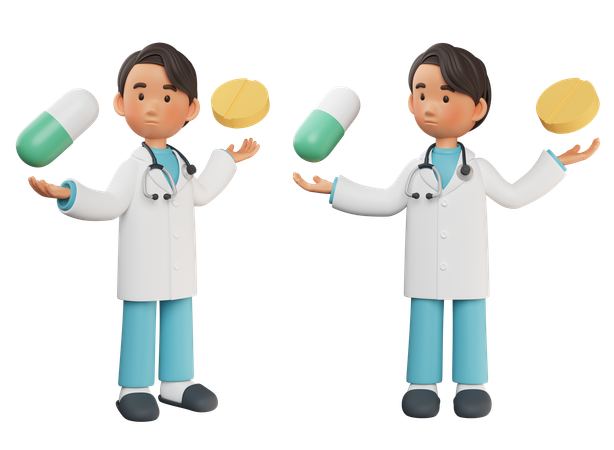 Male Doctor With Medicine In Both Hands  3D Illustration
