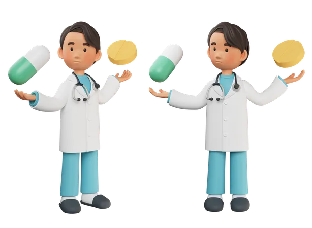 Male Doctor With Medicine In Both Hands  3D Illustration