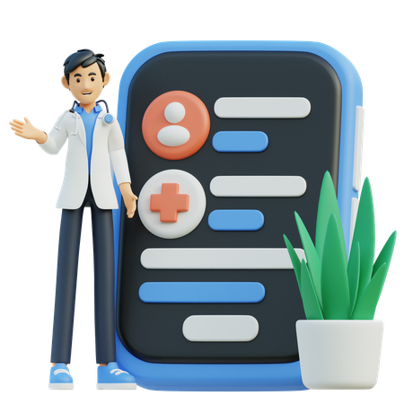 Male doctor with phone medicine app  3D Illustration