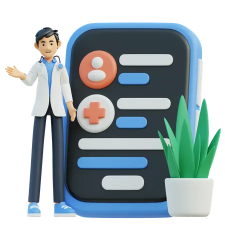 Male doctor with phone medicine app  3D Illustration