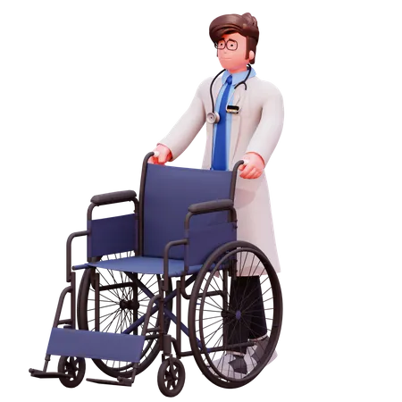 Male Doctor with wheelchair  3D Illustration