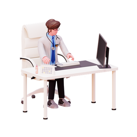 Male Doctor working on computer  3D Illustration