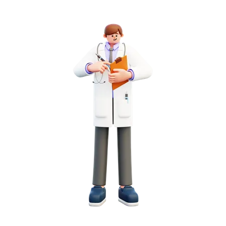 Male Doctor Writing Med Report  3D Illustration