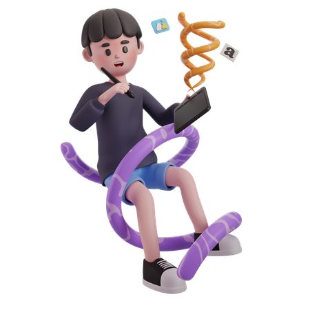 Male Doing Creativity On Drawing Tablet  3D Illustration