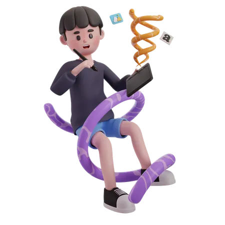 Male Doing Creativity On Drawing Tablet  3D Illustration