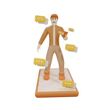 Male employee chatting on mobile  3D Icon