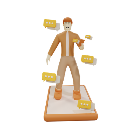 Male employee chatting on mobile  3D Illustration