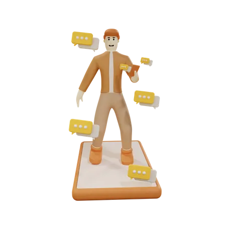 Male employee chatting on mobile  3D Illustration
