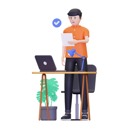Male employee finishing his work  3D Icon