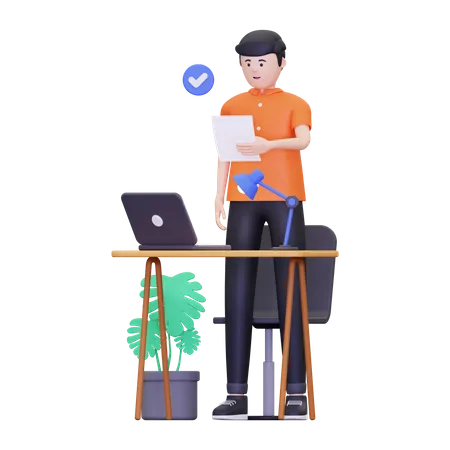 Male employee finishing his work  3D Illustration